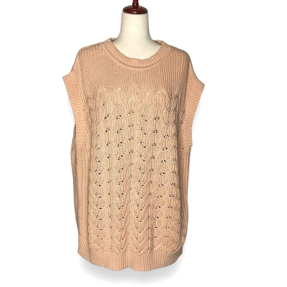 Pact Blush Pink Chunky Knit Cap Sleeve Crewneck Sweater Vest Size XXLarge - Picture 3 of 8